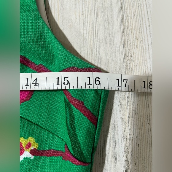 J. Crew Pleated Shift Dress Floral Green Linen Sleeveless Knee Length Size 2 - Picture 5 of 11